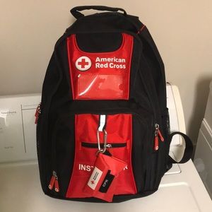 backpack with red cross